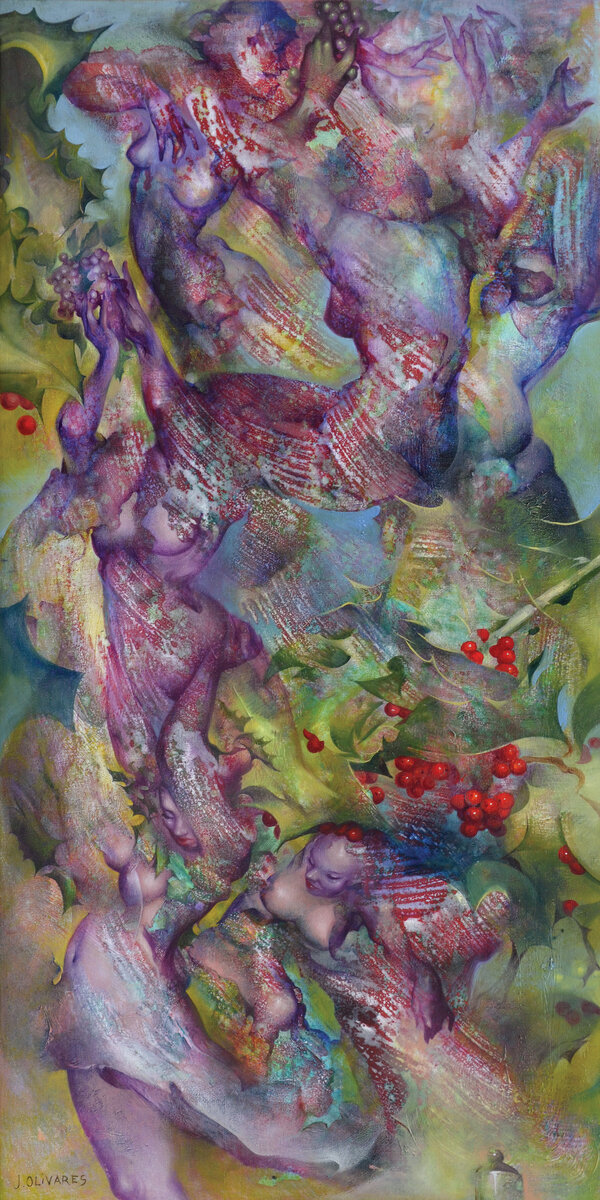 Du houx pour les saturnales, technique mixte sur toile, 146 x 73 cm, © Jaime Olivares